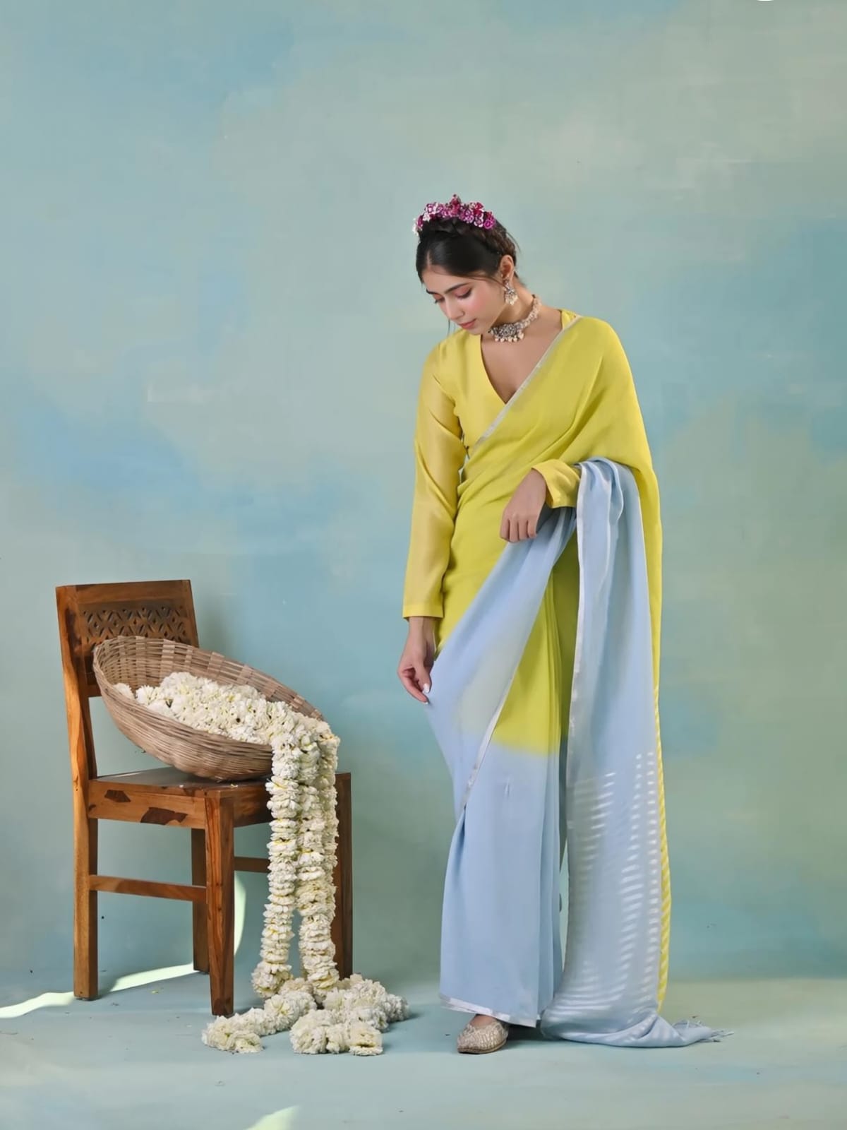 SF MG645 Soft Linen Gold Zari Border Saree