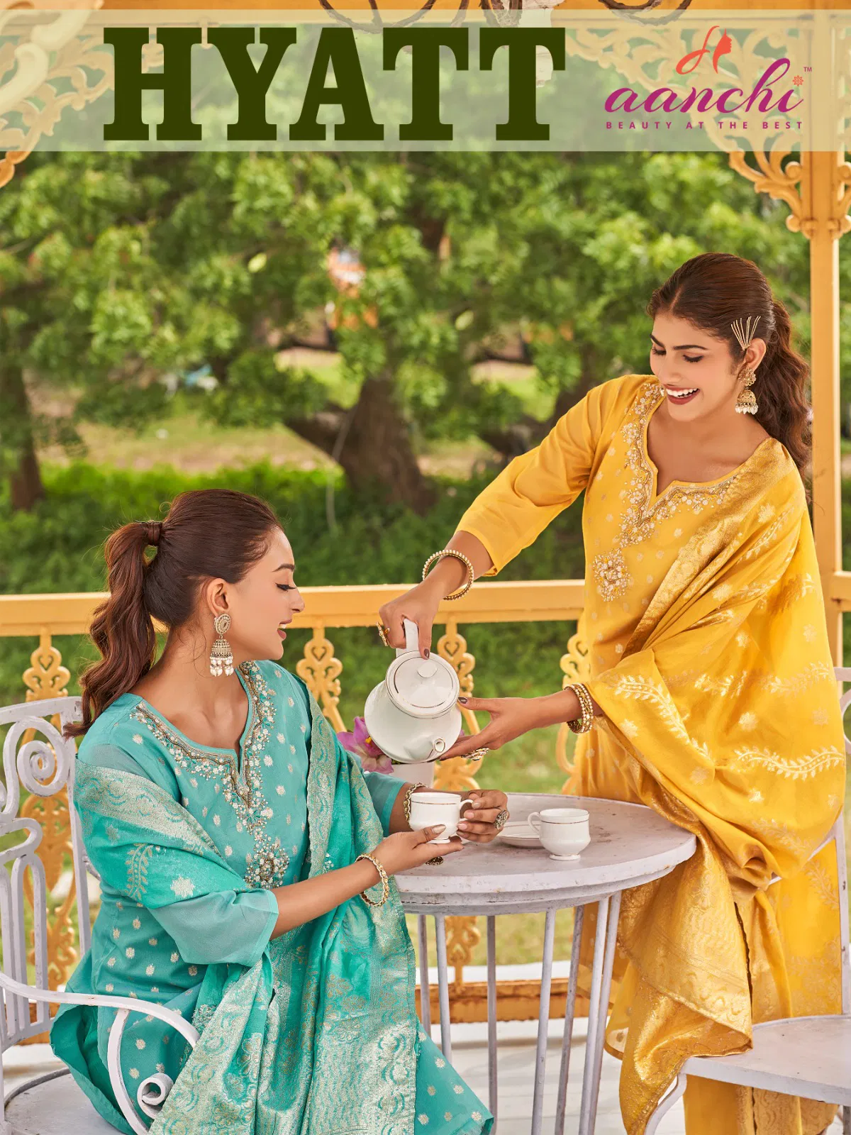 Aanchi Hyatt Shimmer Butti Worked Kurti With Bottom Dupatta