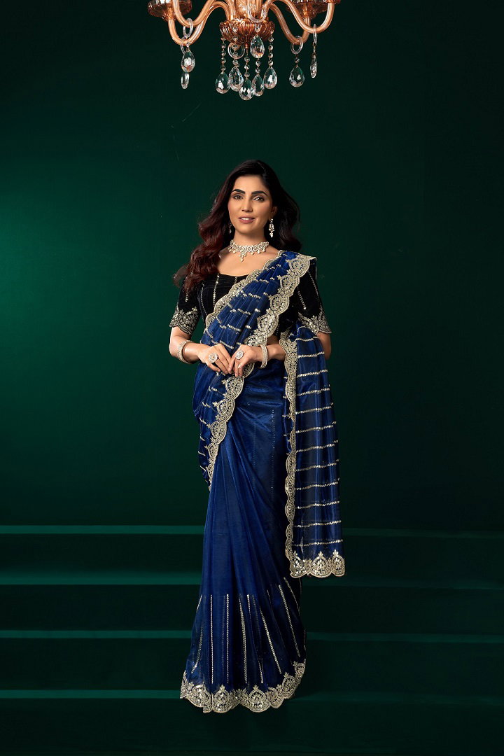 Meera 331 Party Wear Sequence Embroidery Worked Net Saree with Un Stitched Blouse