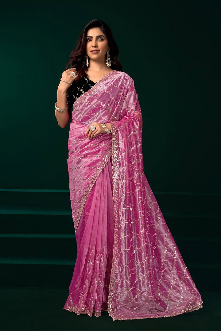 Meera 331 Party Wear Sequence Embroidery Worked Net Saree with Un Stitched Blouse