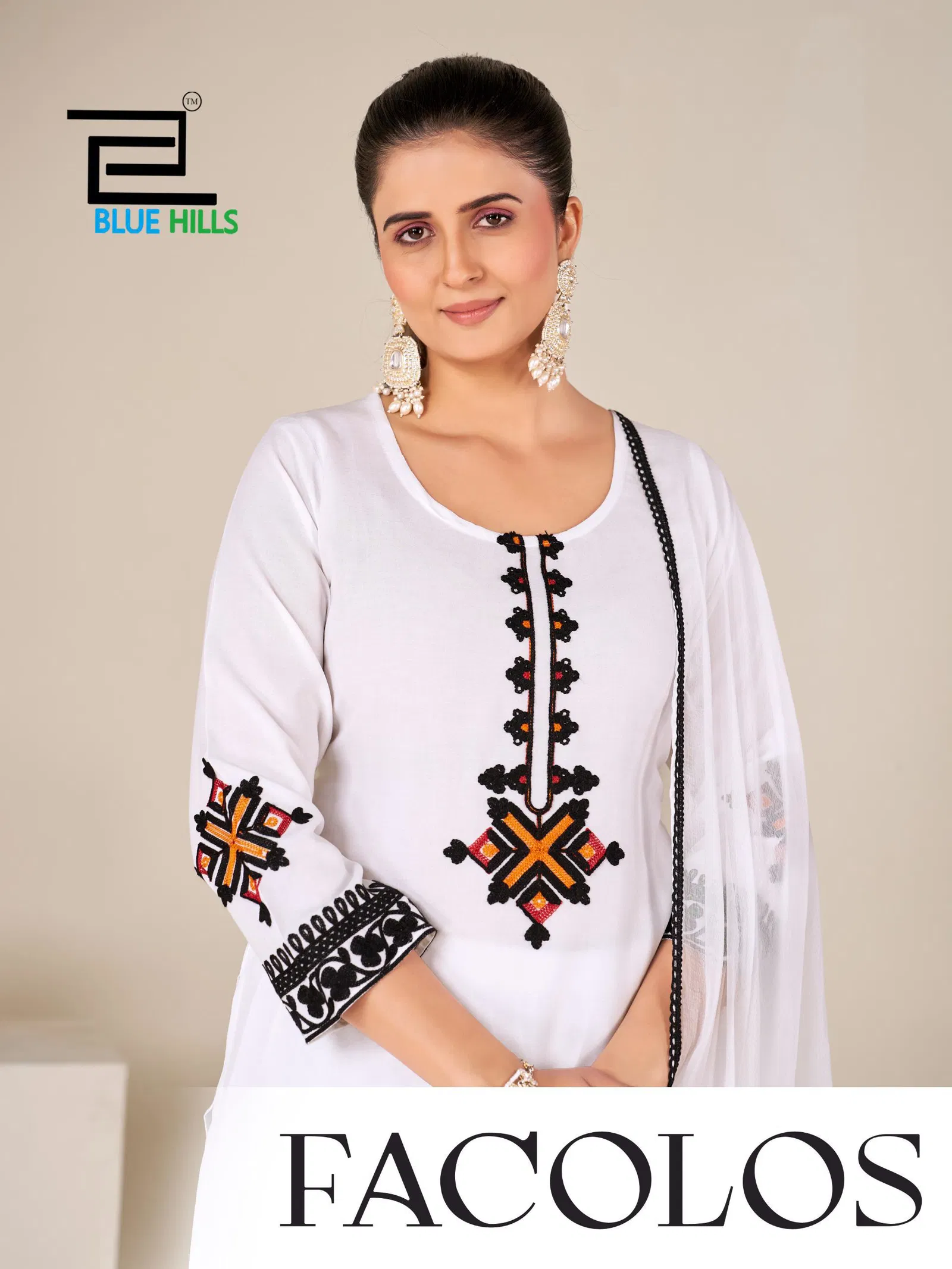 Blue Hills Facolos Rayon Embroidery Worked Kurti With Bottom Dupatta