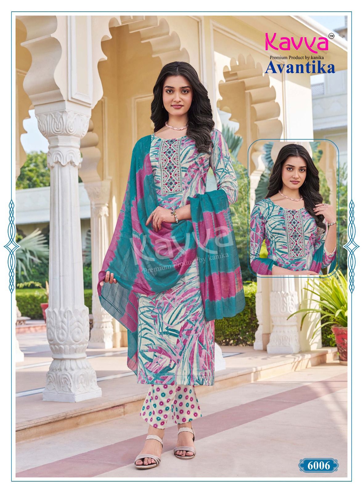 Kavya Avantika Vol 6 Capsule Foil Print With Embroidery Neck Work Kurti Bottom With Dupatta