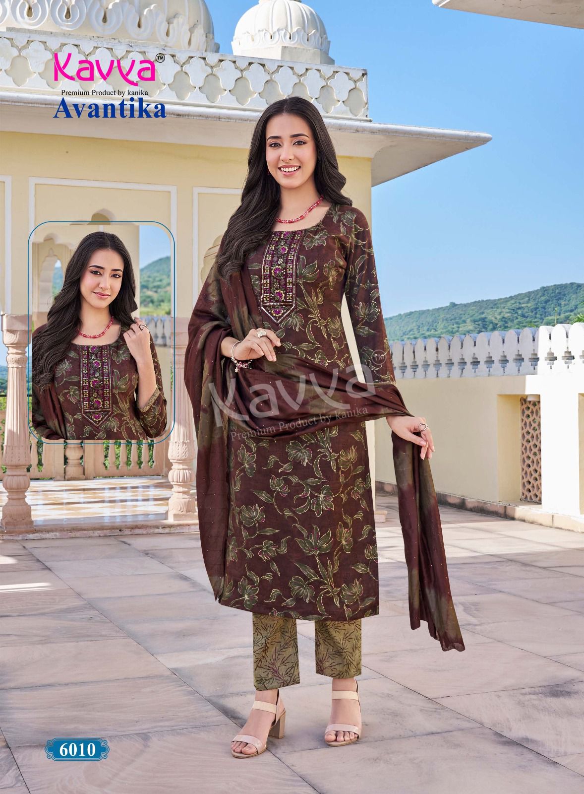 Kavya Avantika Vol 6 Capsule Foil Print With Embroidery Neck Work Kurti Bottom With Dupatta