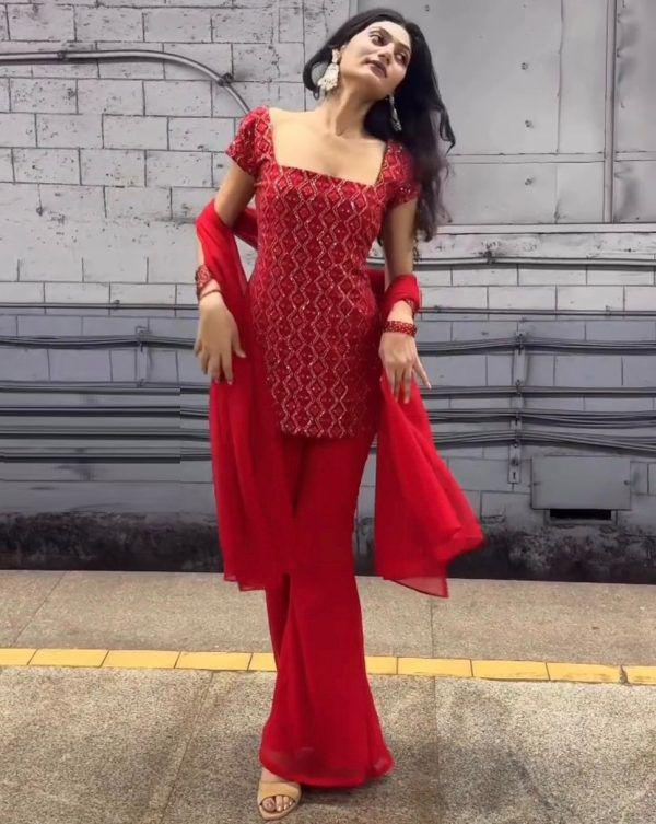 NCO 94 HST Heavy Faux Georgette Chine Sequins Work Top Sharara With Dupatta