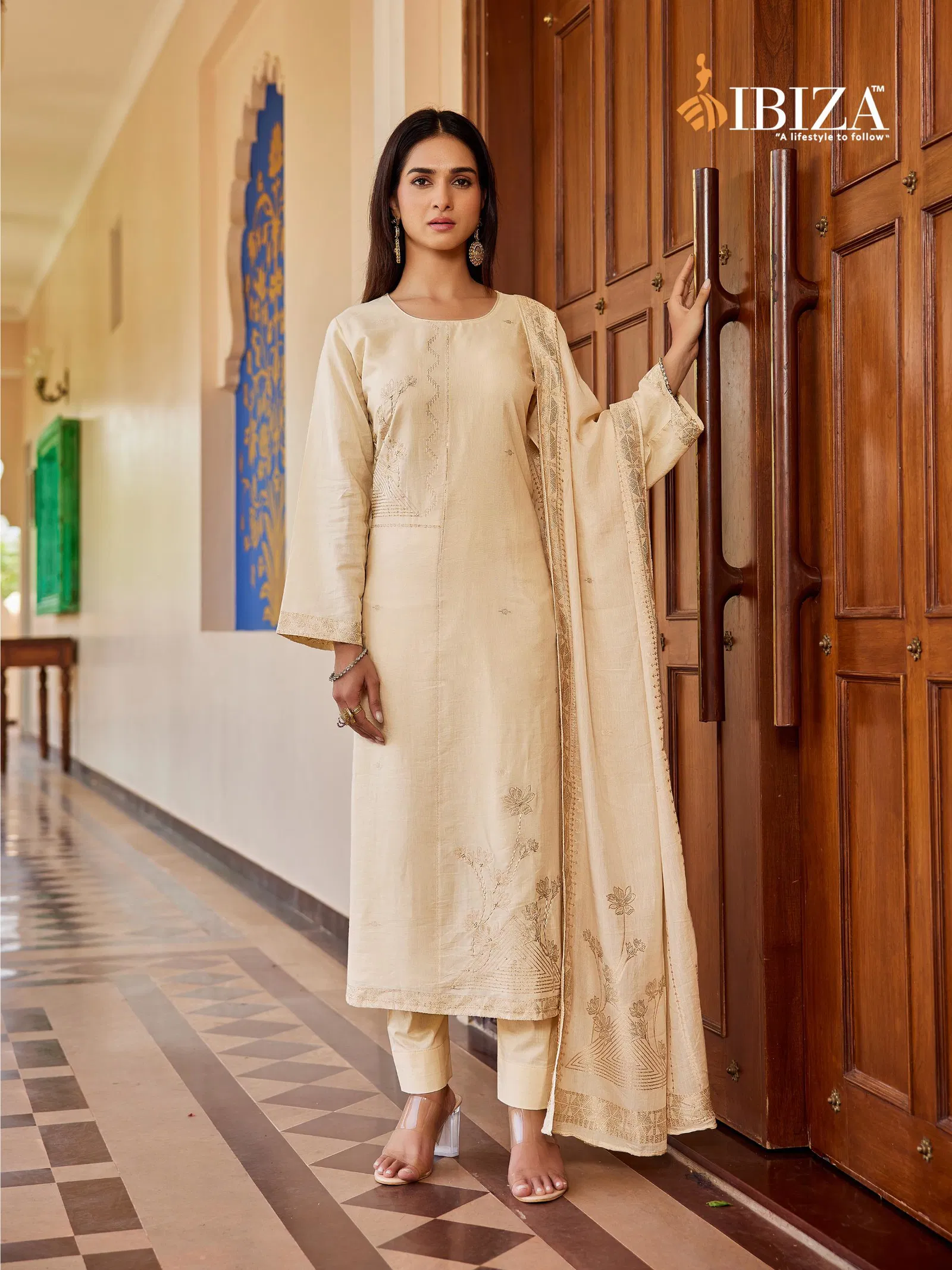 Ibiza Khanak Mul Chanderi Jacquard Handworked Salwar Kameez