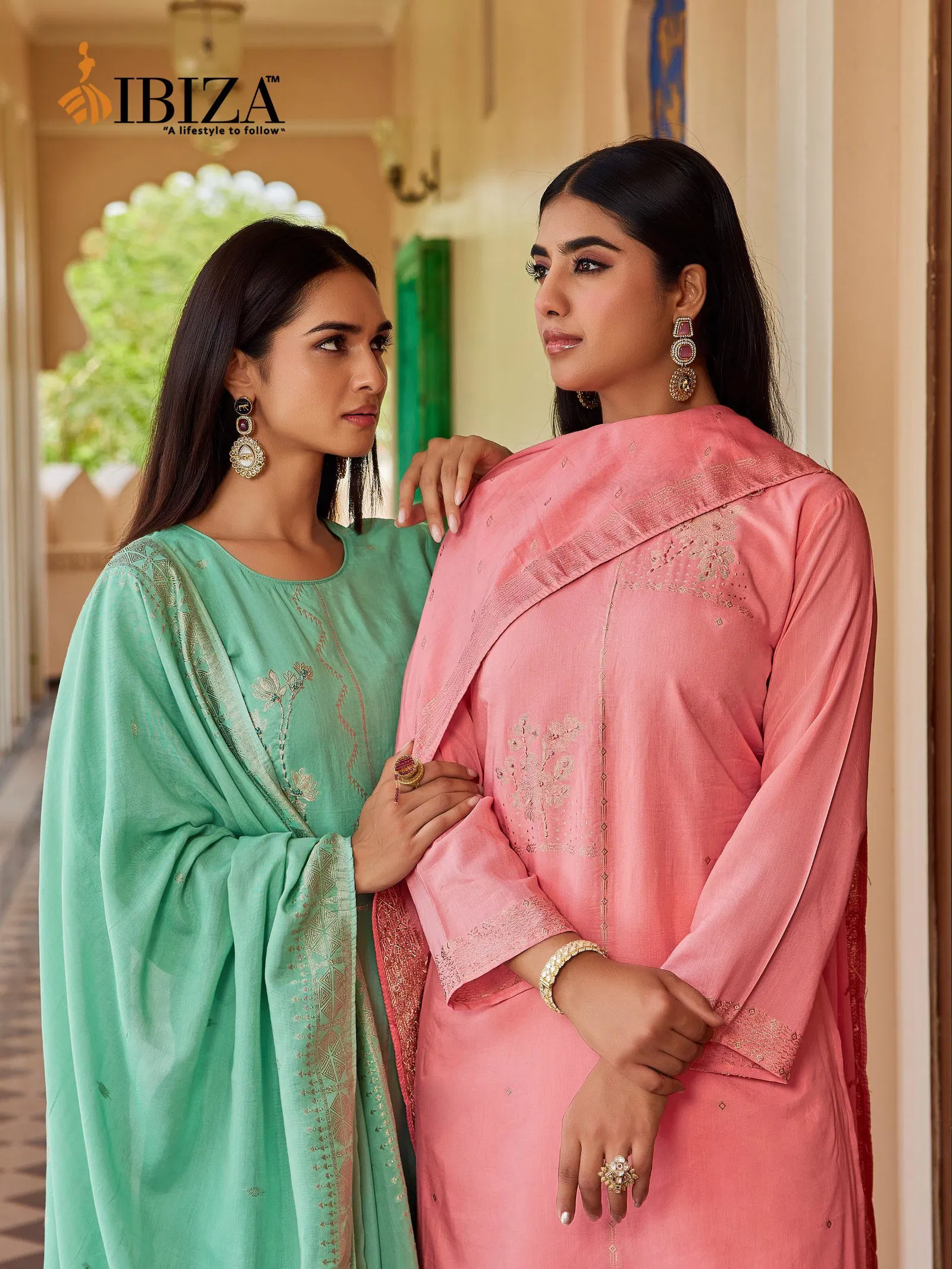Ibiza Khanak Mul Chanderi Jacquard Handworked Salwar Kameez