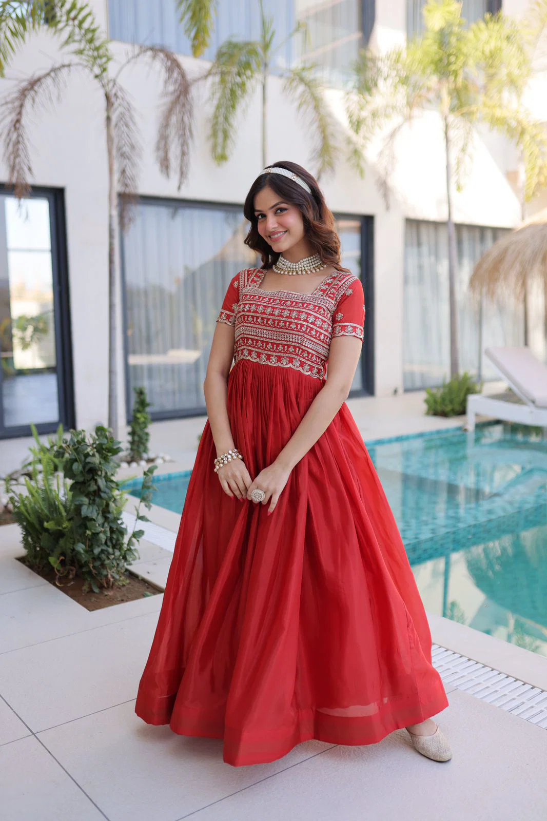 NCO 95 HLW H O Fabrics Sequins Zari Pipe Beads Embroidery Work Gown Collection