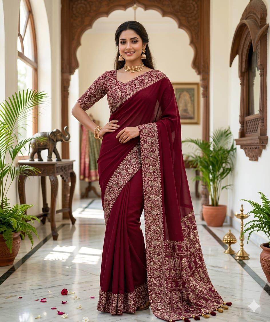 NCO 96 Semi Gaji Silk Ajrakh Printed Saree