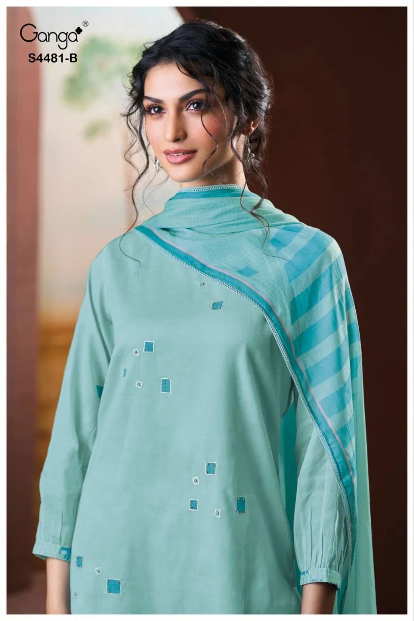 Ganga Cruzie S 4481 Cotton Printed With Handworked Salawar Kameez