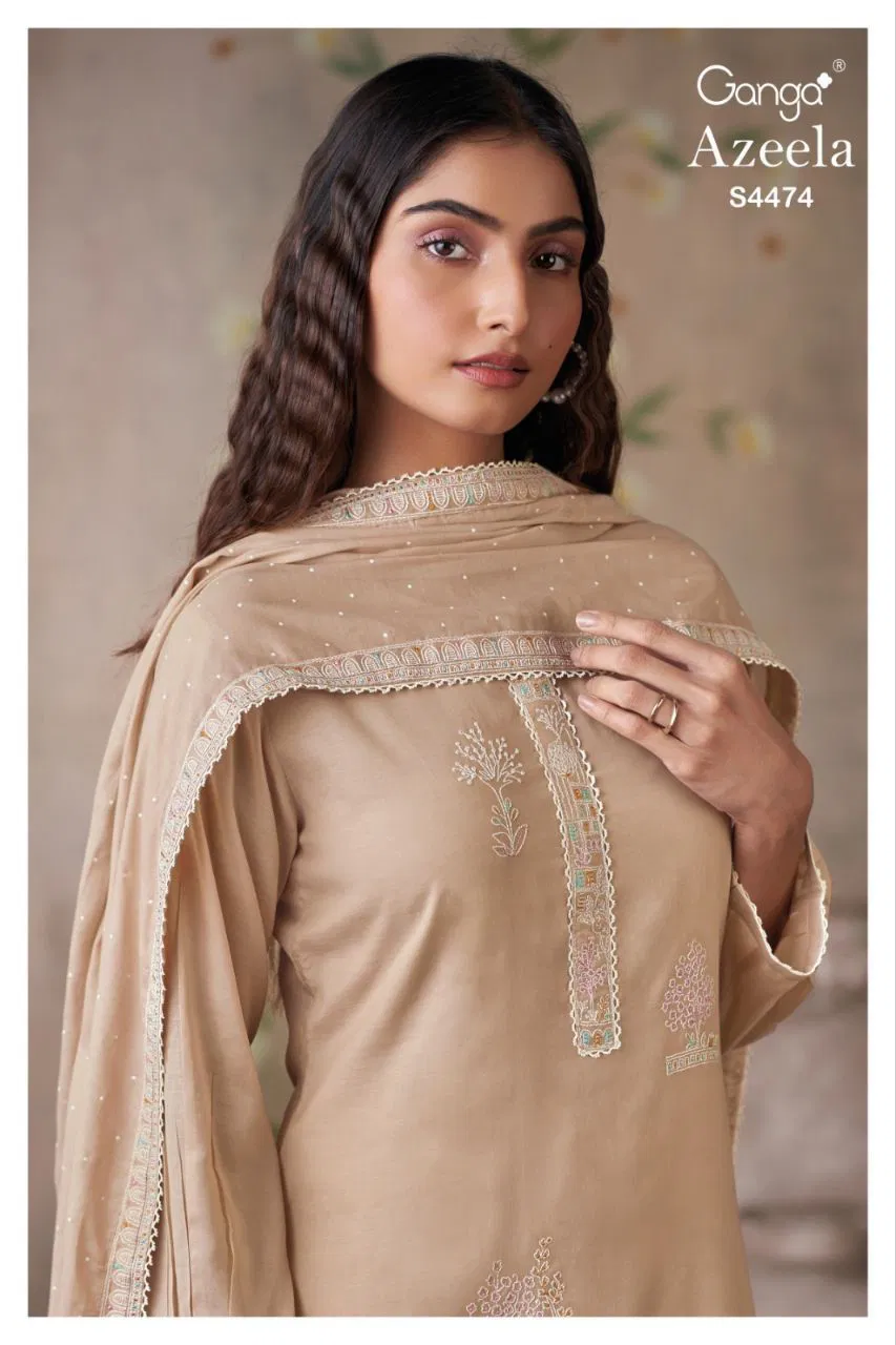 Ganga Azeela S 4474 Mul Solid Embroidered Salwar Kameez