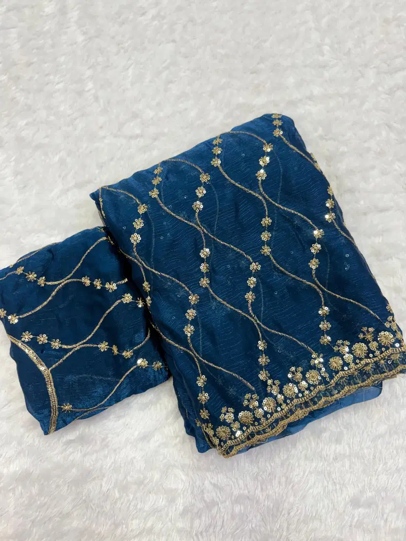 Ah Silver Fendy Chiffon Embroidery Worked Fancy Saree Collection