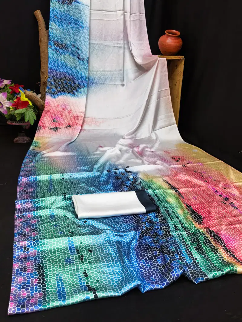 Sf Rainbow Japan Satin Maze Printed Fancy Saree Collection