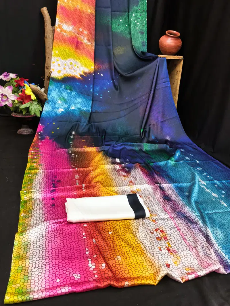 Sf Rainbow Japan Satin Maze Printed Fancy Saree Collection