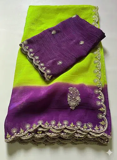 Multicolor Ah Crunchy Silk Dual Shade Embroidery Worked Saree Collection