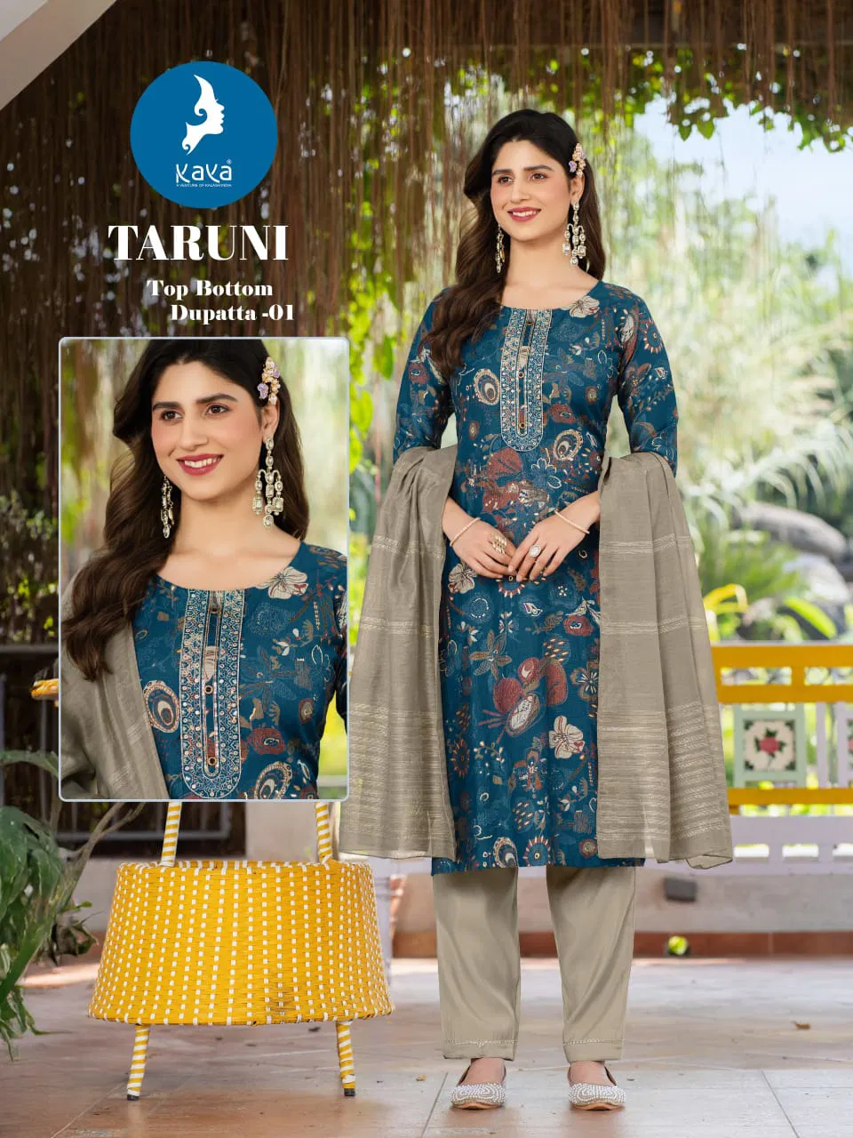 Kaya Taruni Vertican Printed Kurti With Bottom Dupatta