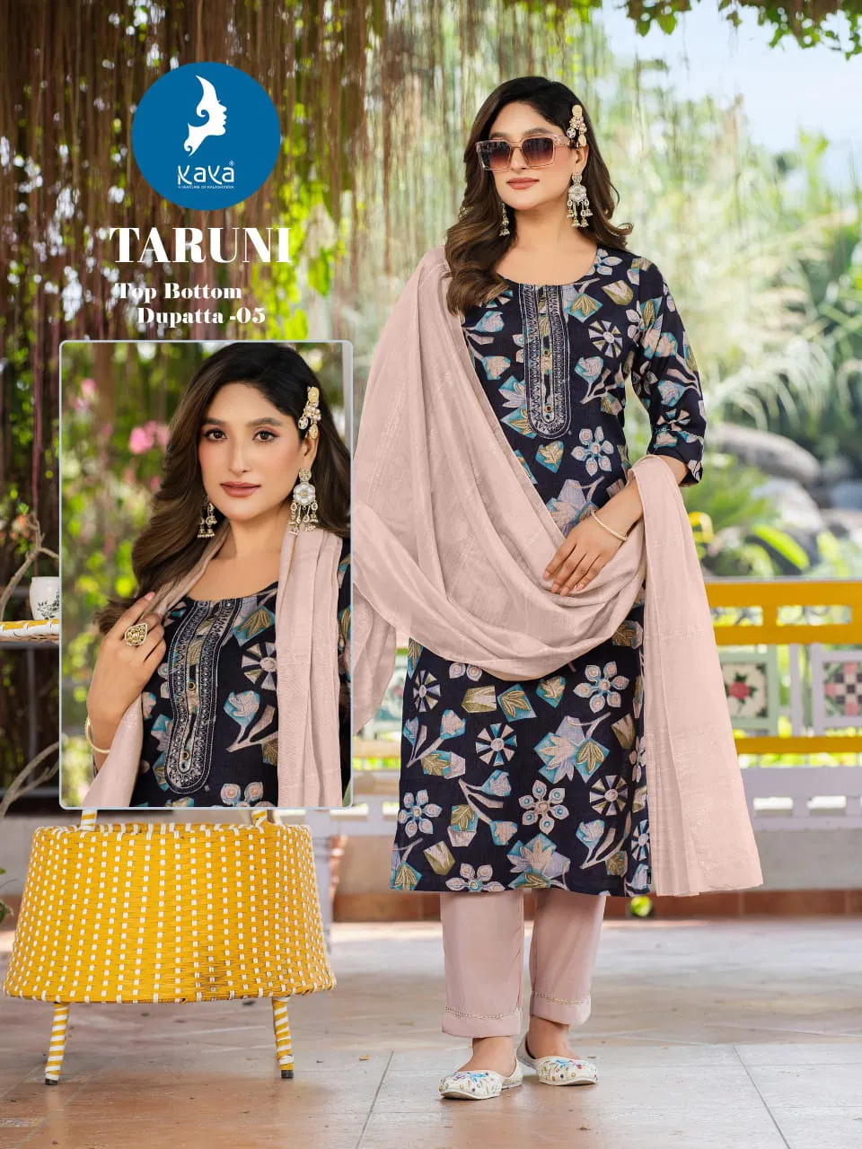 Kaya Taruni Vertican Printed Kurti With Bottom Dupatta