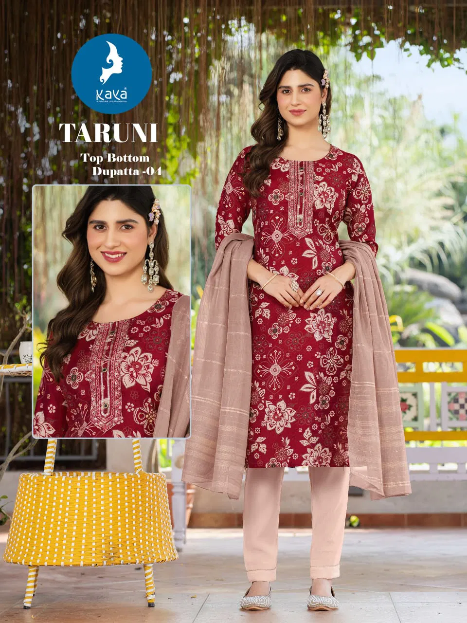 Kaya Taruni Vertican Printed Kurti With Bottom Dupatta