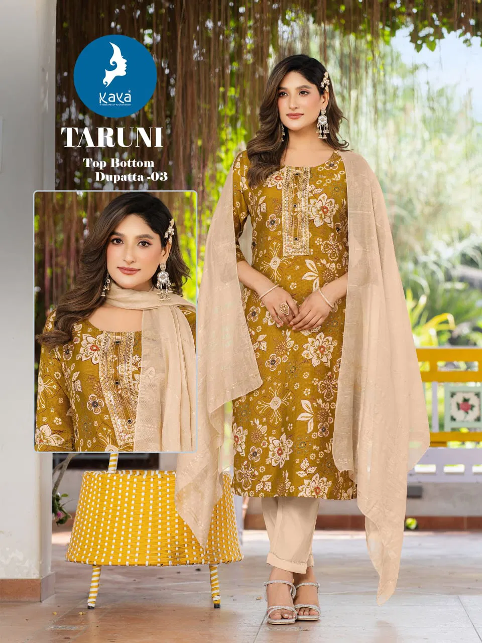 Kaya Taruni Vertican Printed Kurti With Bottom Dupatta