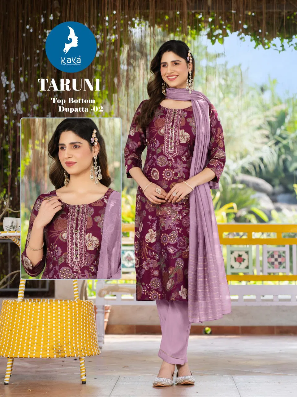 Kaya Taruni Vertican Printed Kurti With Bottom Dupatta