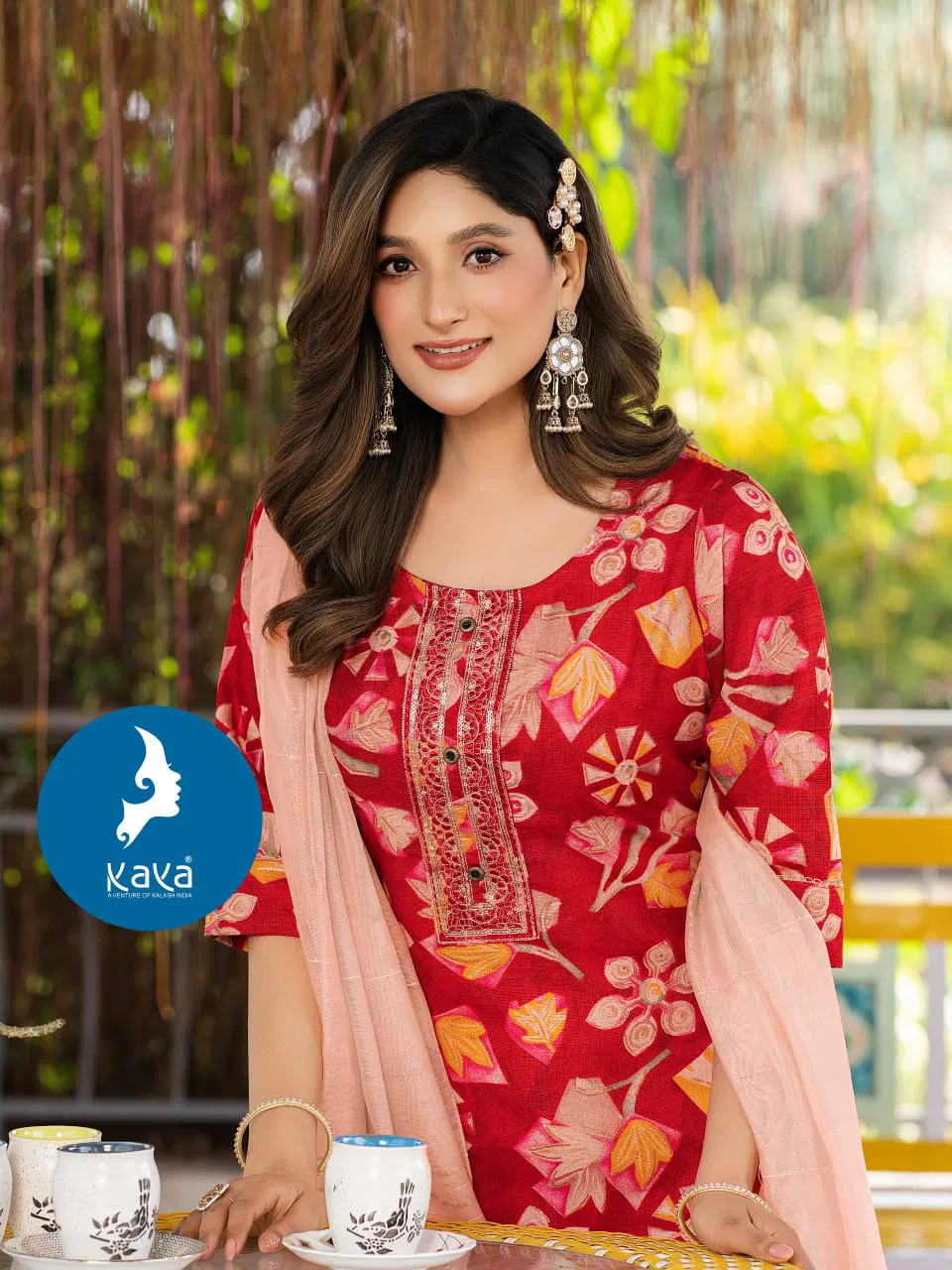 Kaya Taruni Vertican Printed Kurti With Bottom Dupatta