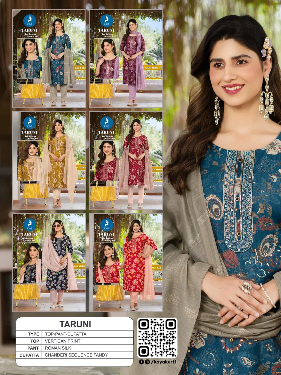 Kaya Taruni Vertican Printed Kurti With Bottom Dupatta