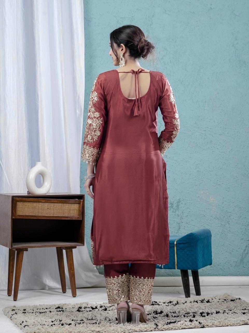 NCO 97 HNF Heavy Chinon Silk Heavy Embroidery Coading Kurti Bottom With Dupatta