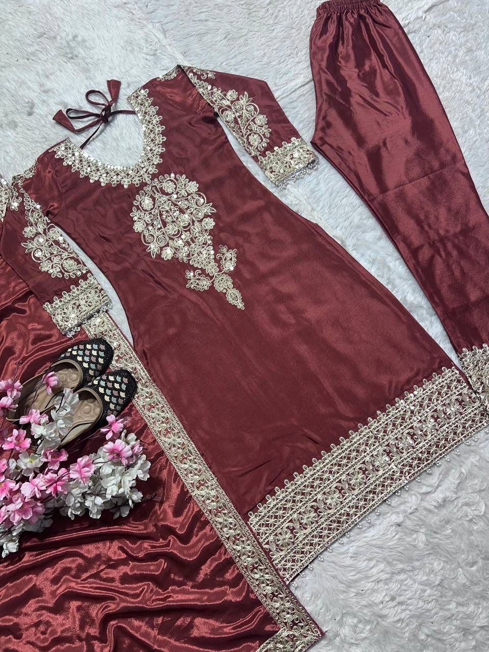 NCO 97 HNF Heavy Chinon Silk Heavy Embroidery Coading Kurti Bottom With Dupatta