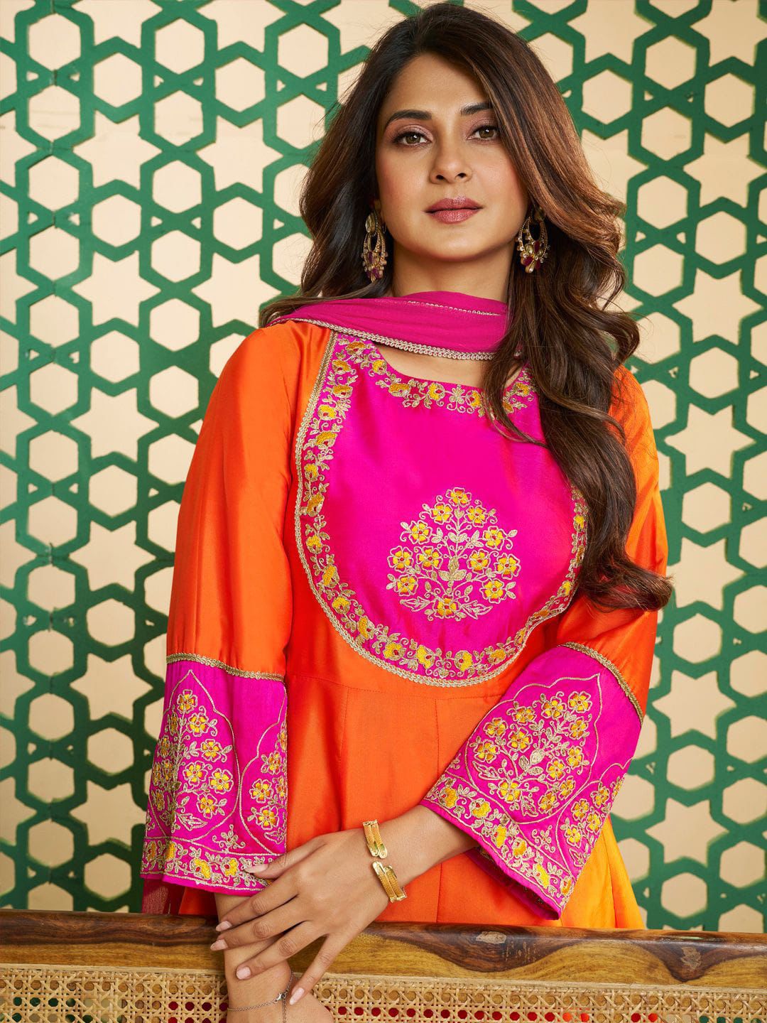 NCO 100 Viscose Chanderi Cotton Silk Embroidery Kurti Bottom With Dupatta