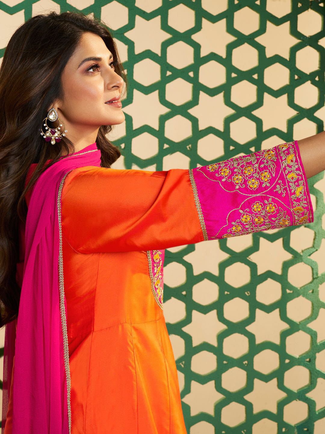 NCO 100 Viscose Chanderi Cotton Silk Embroidery Kurti Bottom With Dupatta
