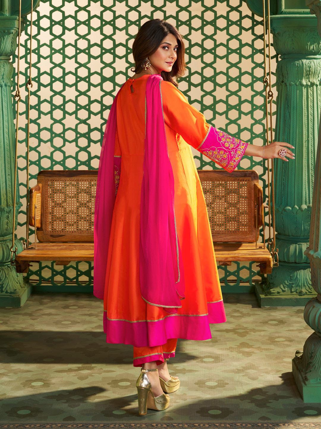 NCO 100 Viscose Chanderi Cotton Silk Embroidery Kurti Bottom With Dupatta