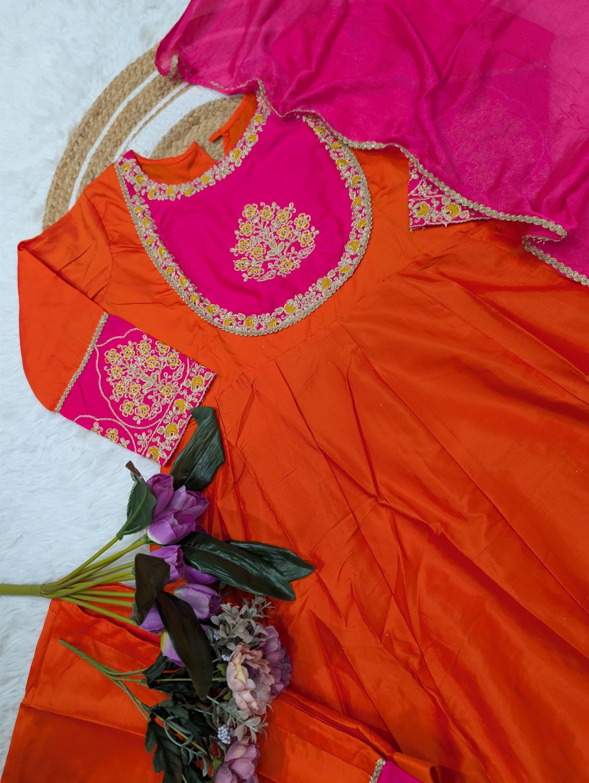 NCO 100 Viscose Chanderi Cotton Silk Embroidery Kurti Bottom With Dupatta