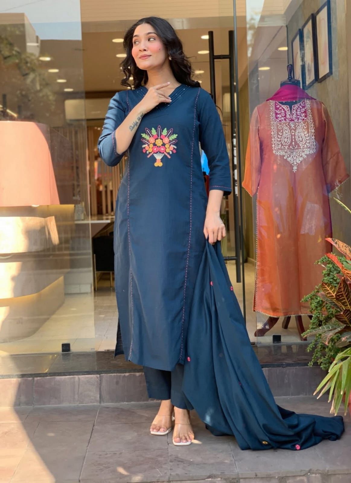 NCO 101 Viscose Rayon Sequins Embroidery Kurti Bottom With Dupatta