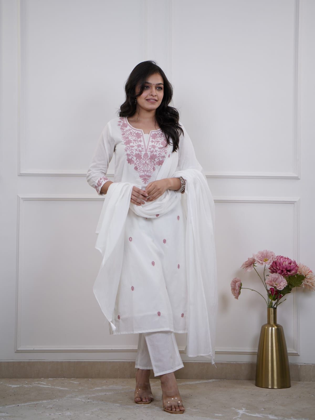 NCO 102 Cotton Embroidery Kurti Bottom With Dupatta