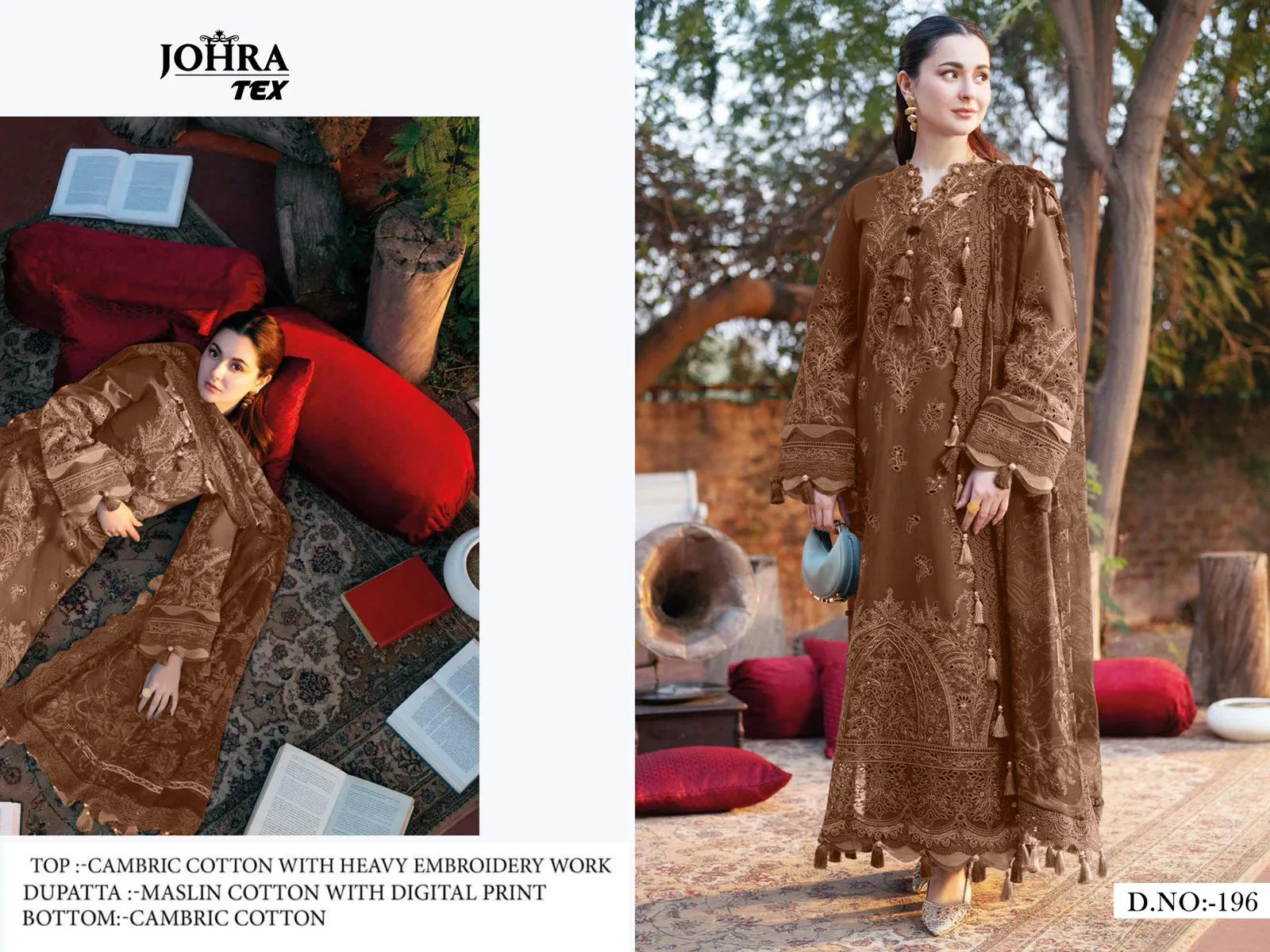 Johra Tex 196 Cambric Cotton With Chikankari Embroidered Pakistani Salwar Kameez