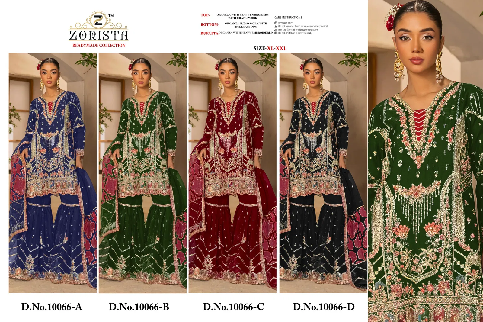Zorista 10066 A To D Organza Silk Embroidery With Worked Salwar Kameez