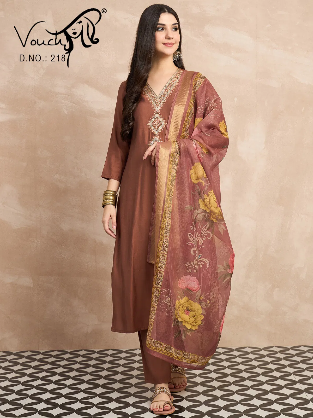 Vouch 217 To 220 Roman Silk Embridered Kurti Bottom With Dupatta