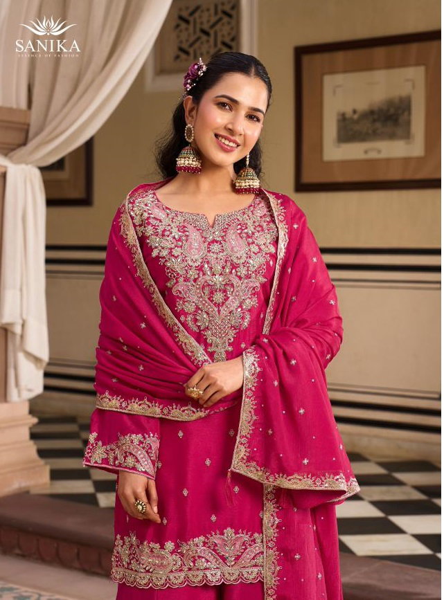 Sanika Sarika Chinon Silk Embroidery Readymade Salwar Kameez