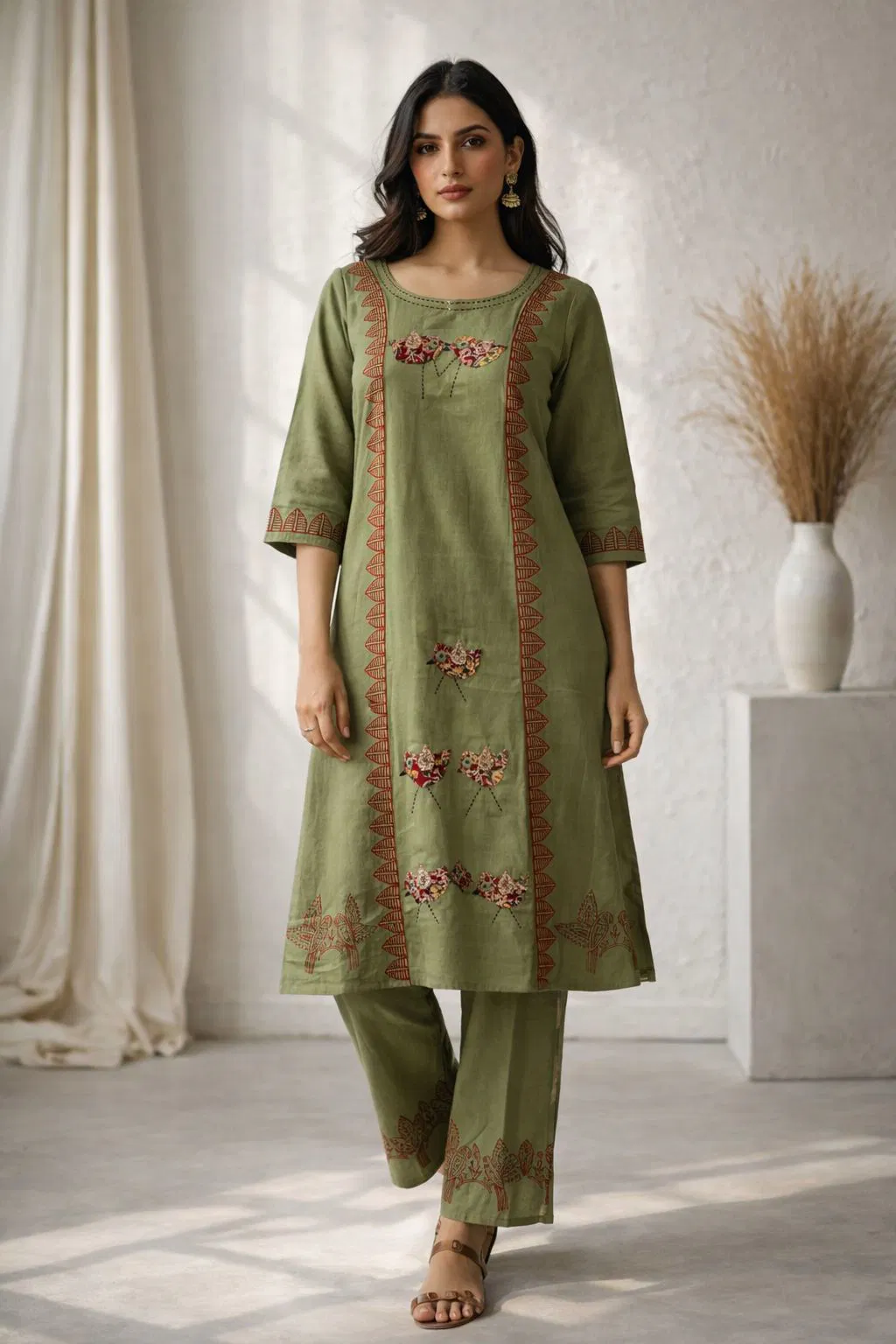 Naisha K 766 Handblock Aline With Appliqué Work Kurti With Bottom Collection