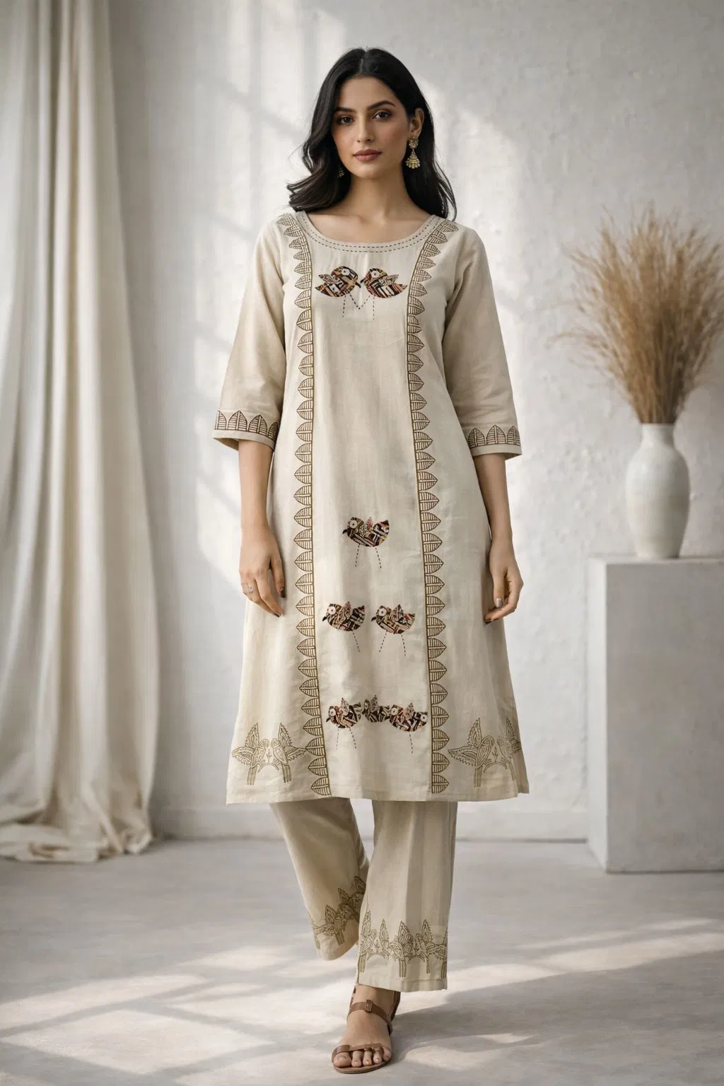 Naisha K 766 Handblock Aline With Appliqué Work Kurti With Bottom Collection