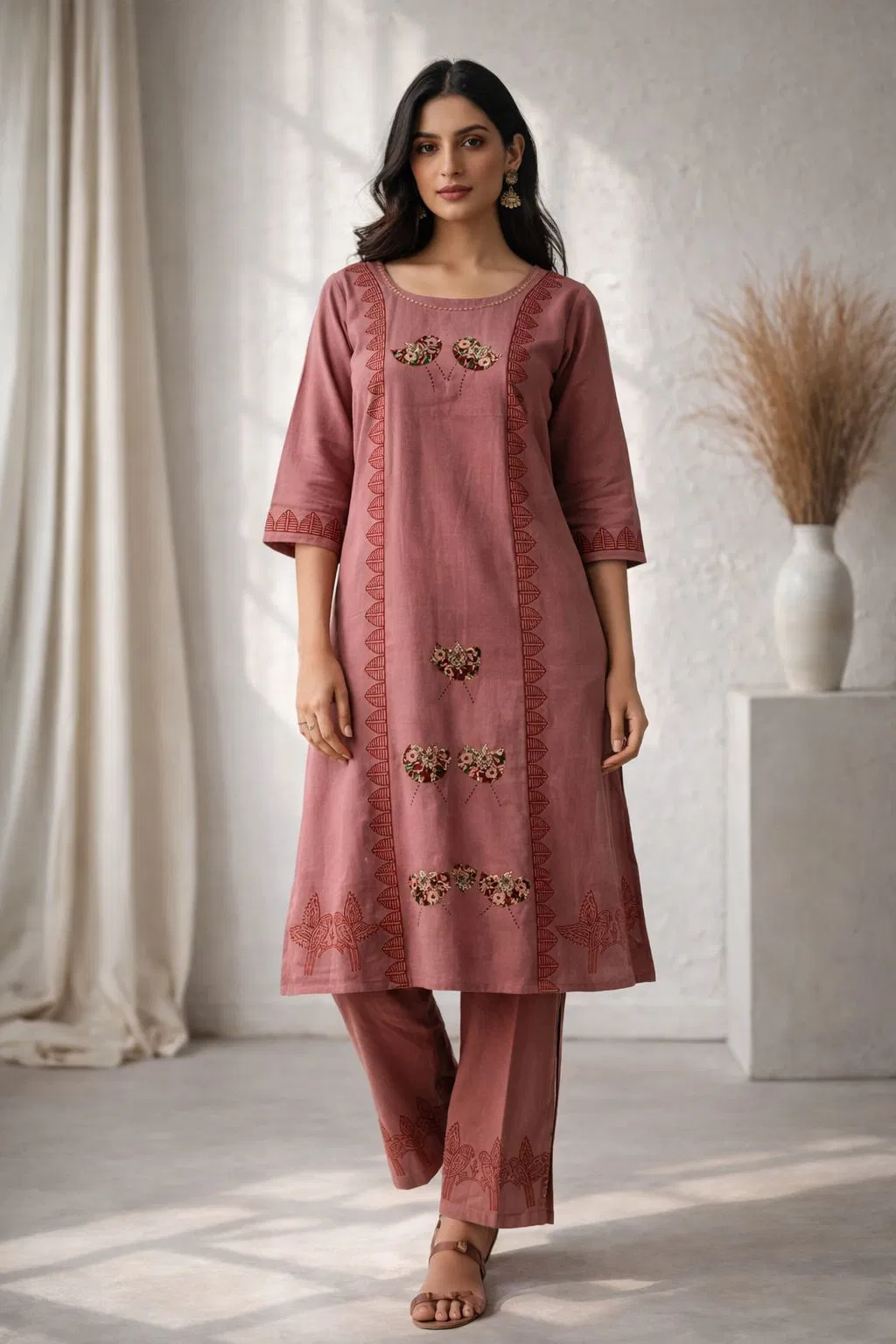Naisha K 766 Handblock Aline With Appliqué Work Kurti With Bottom Collection