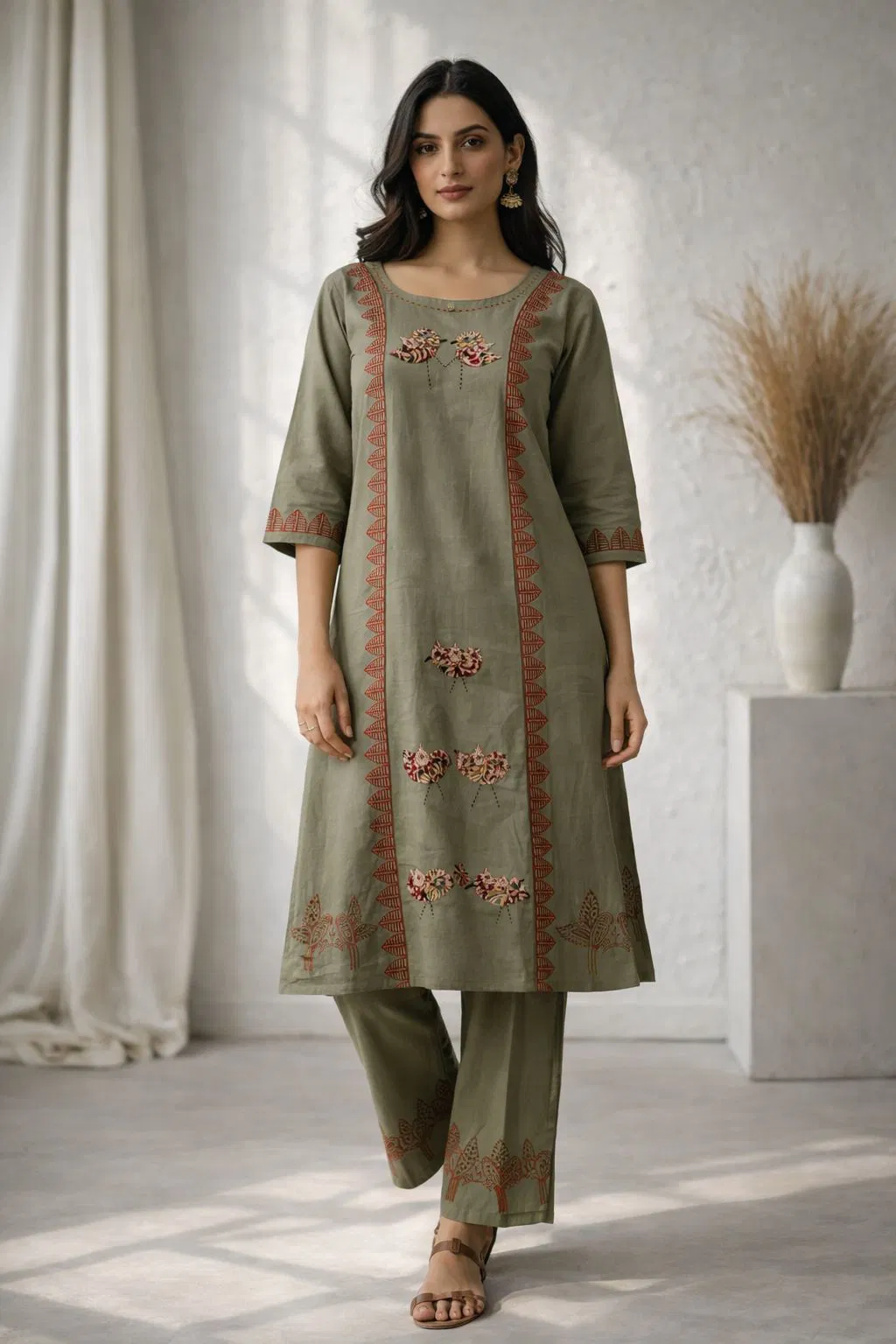 Naisha K 766 Handblock Aline With Appliqué Work Kurti With Bottom Collection