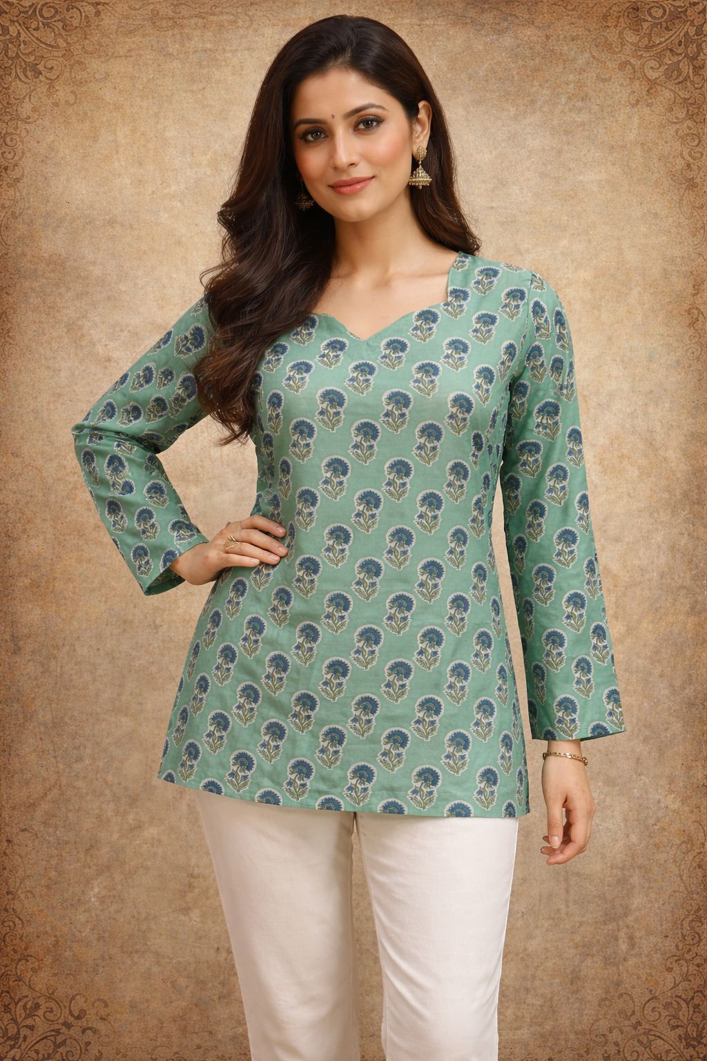 Aawiya RJ 23 Heavy Muslin Digital Printed Tunic Style Top