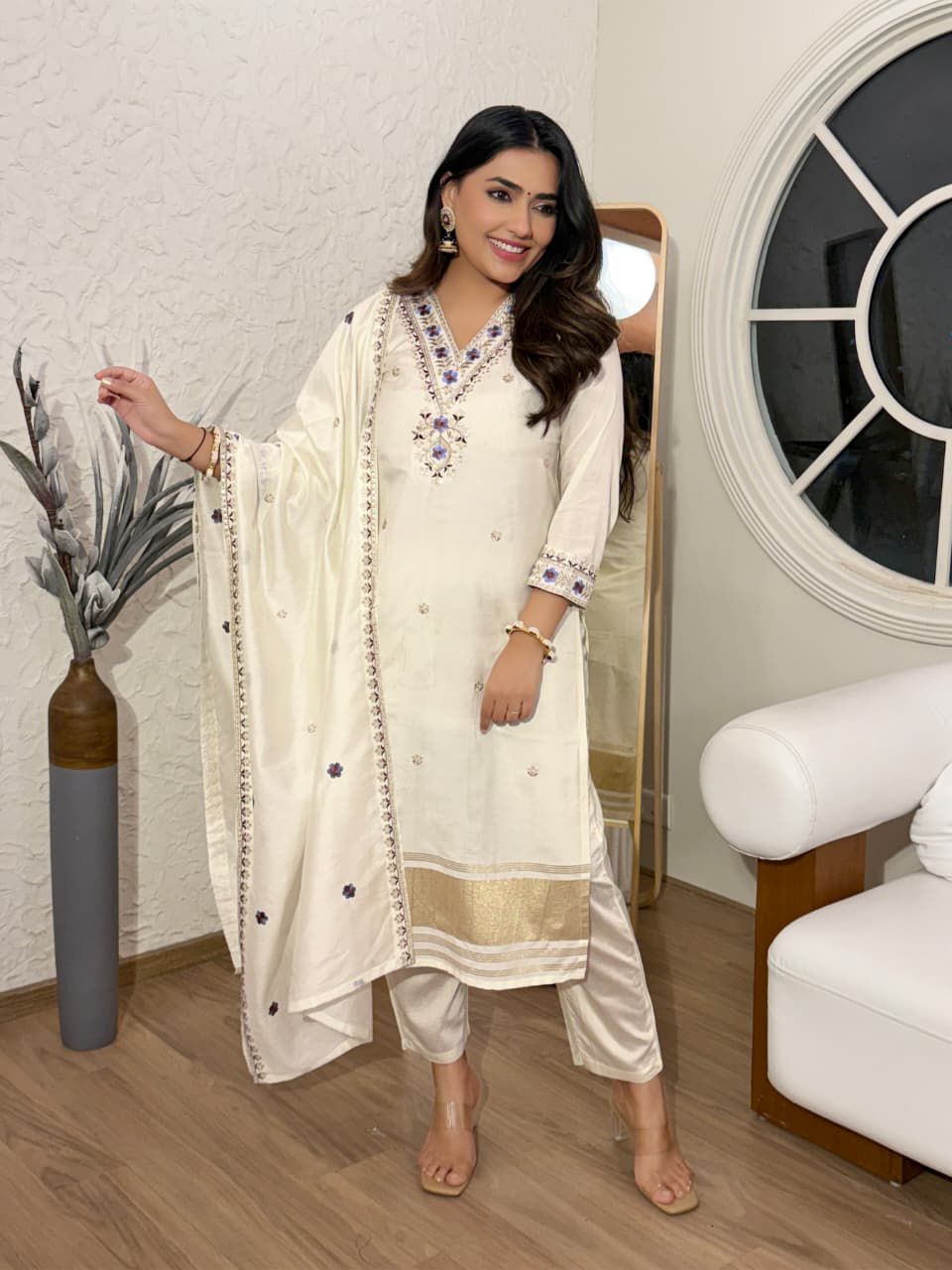 NCO 103 Lagdi Viscose Chanderi Coading Embroidery Kurti Bottom With Dupatta