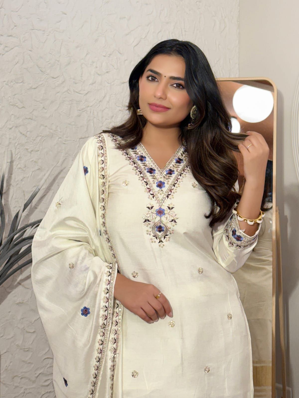 NCO 103 Lagdi Viscose Chanderi Coading Embroidery Kurti Bottom With Dupatta