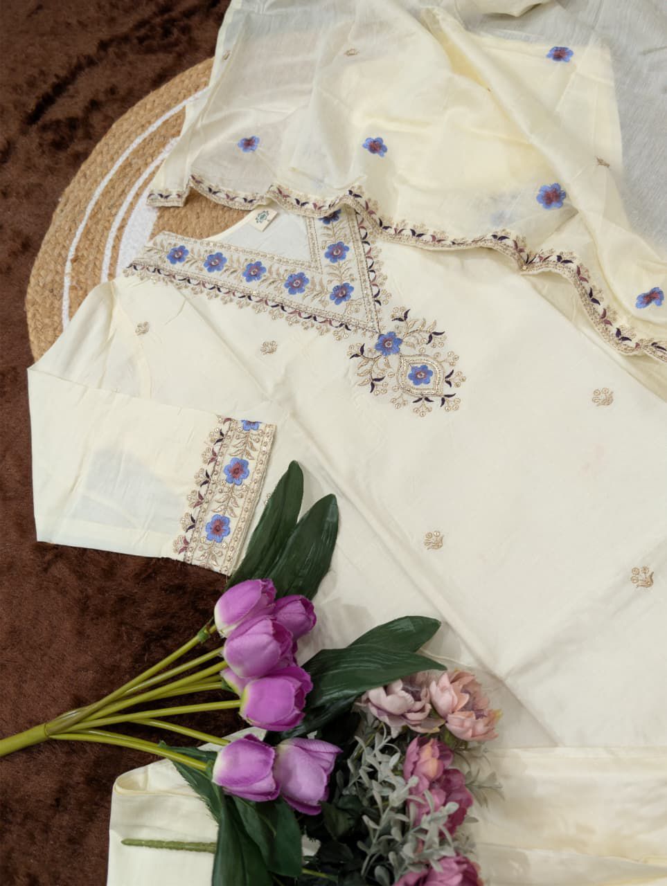 NCO 103 Lagdi Viscose Chanderi Coading Embroidery Kurti Bottom With Dupatta