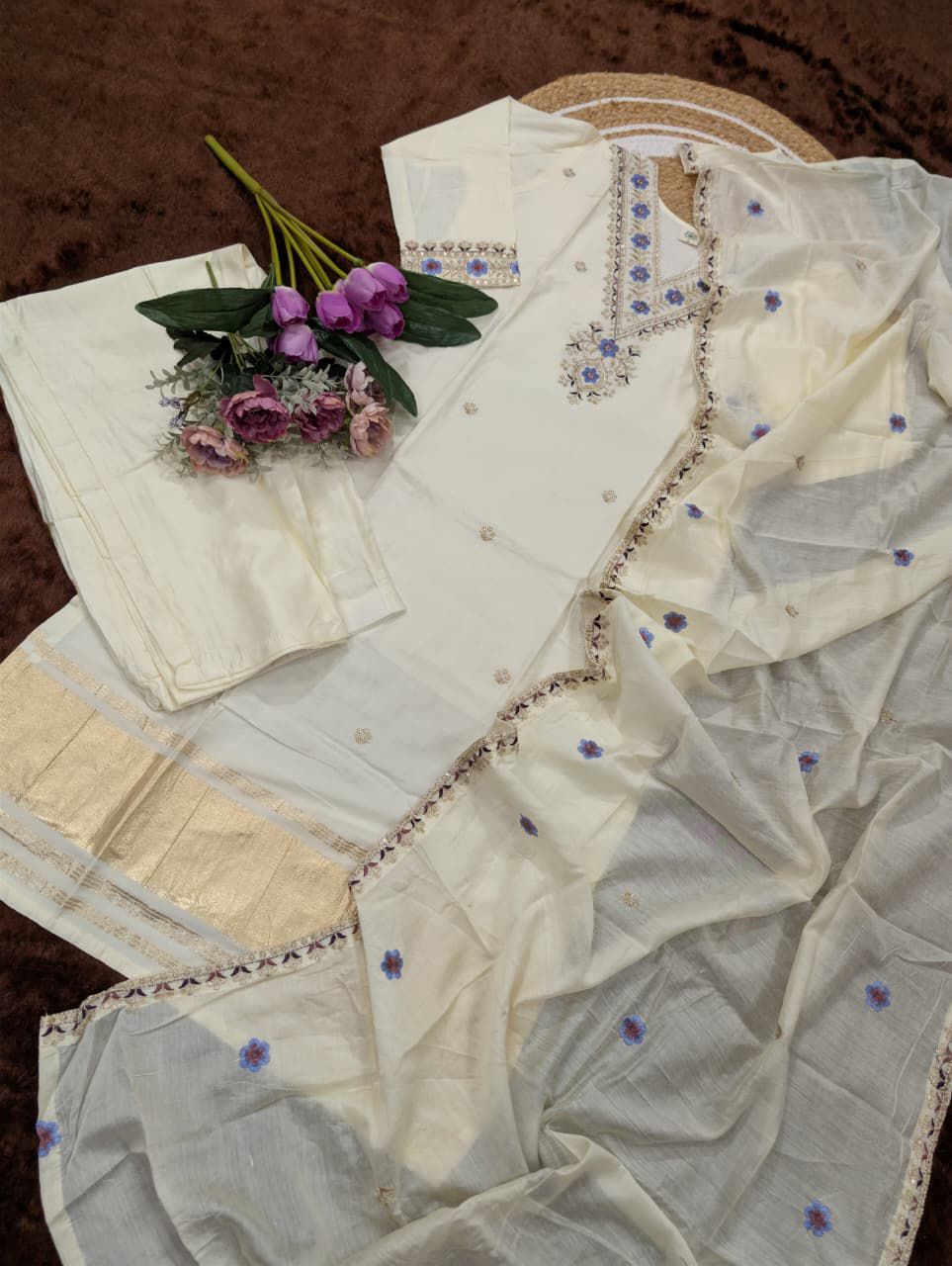 NCO 103 Lagdi Viscose Chanderi Coading Embroidery Kurti Bottom With Dupatta
