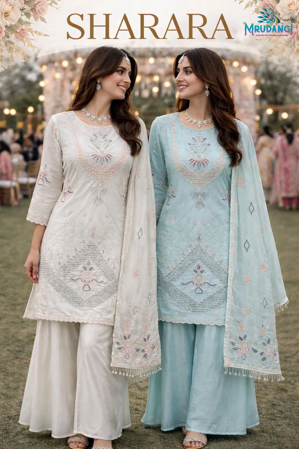 Mrudangi Sharara Georgette With Moti Worked Designer Salwar Kameez