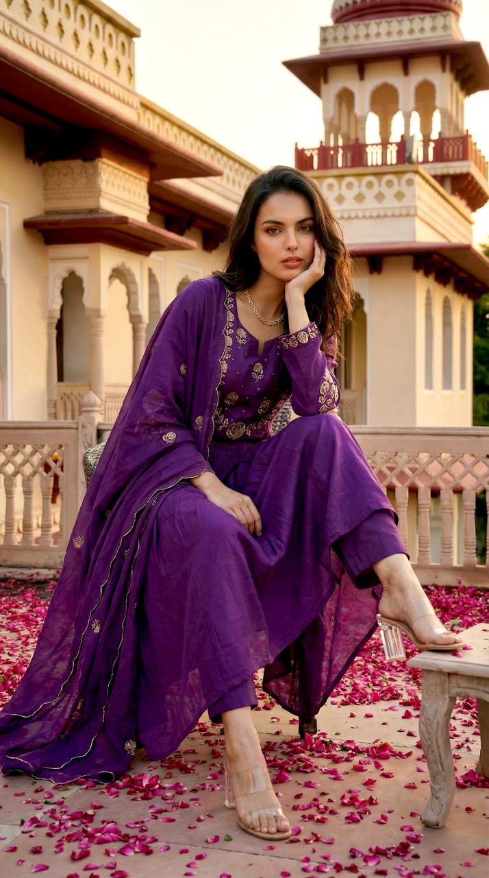 Lekha KL 1128 Chanderi Silk Embroidery Kurti Bottom With Dupatta