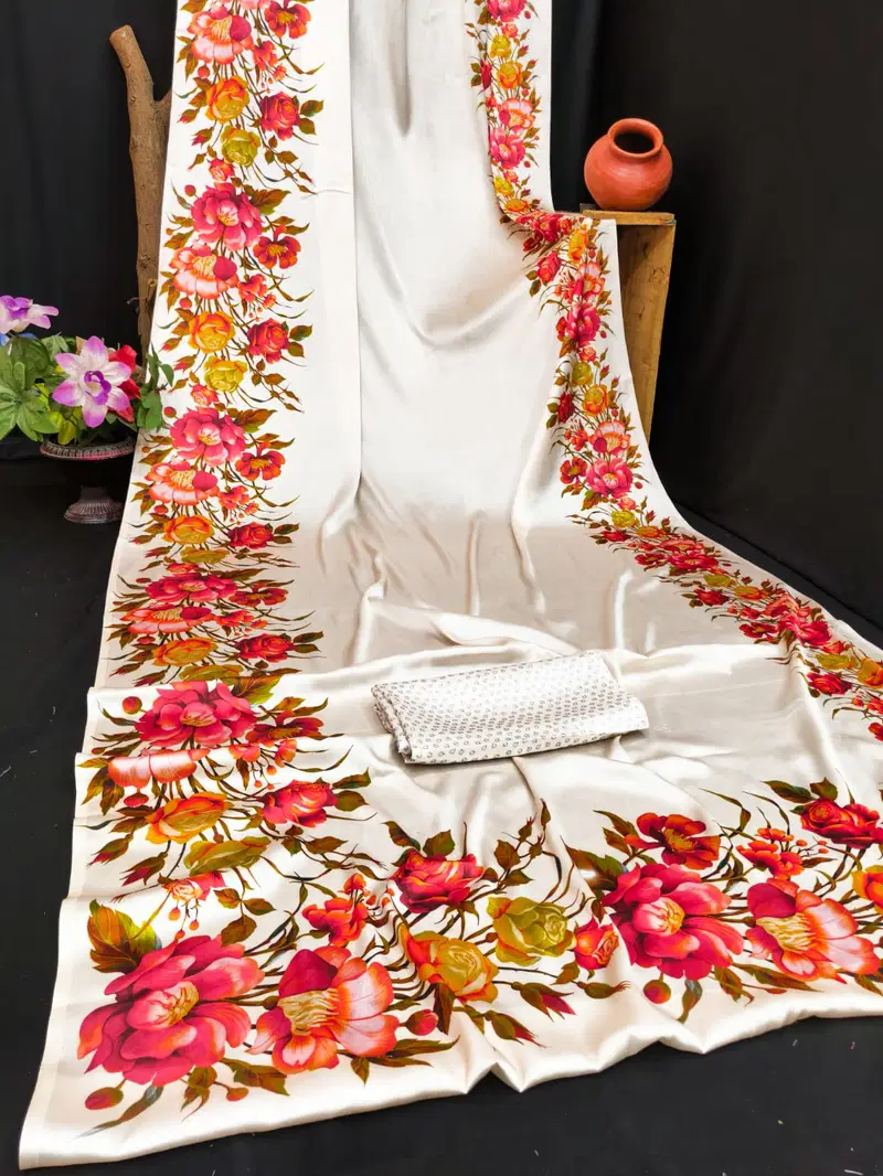 Sf Flora O Japan Satin Floral Printed Fancy Saree Collection