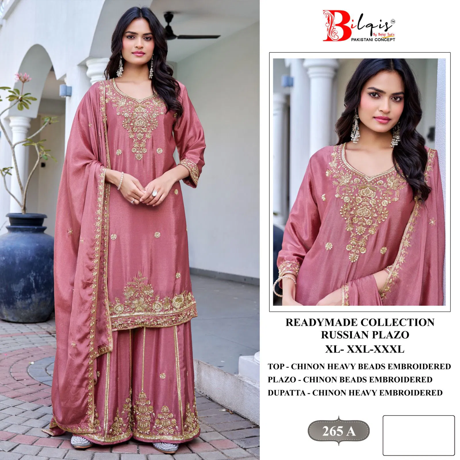 Bilqis B 265 A To D Chinon With Beads Embroidered Pakistani Salwar Kameez